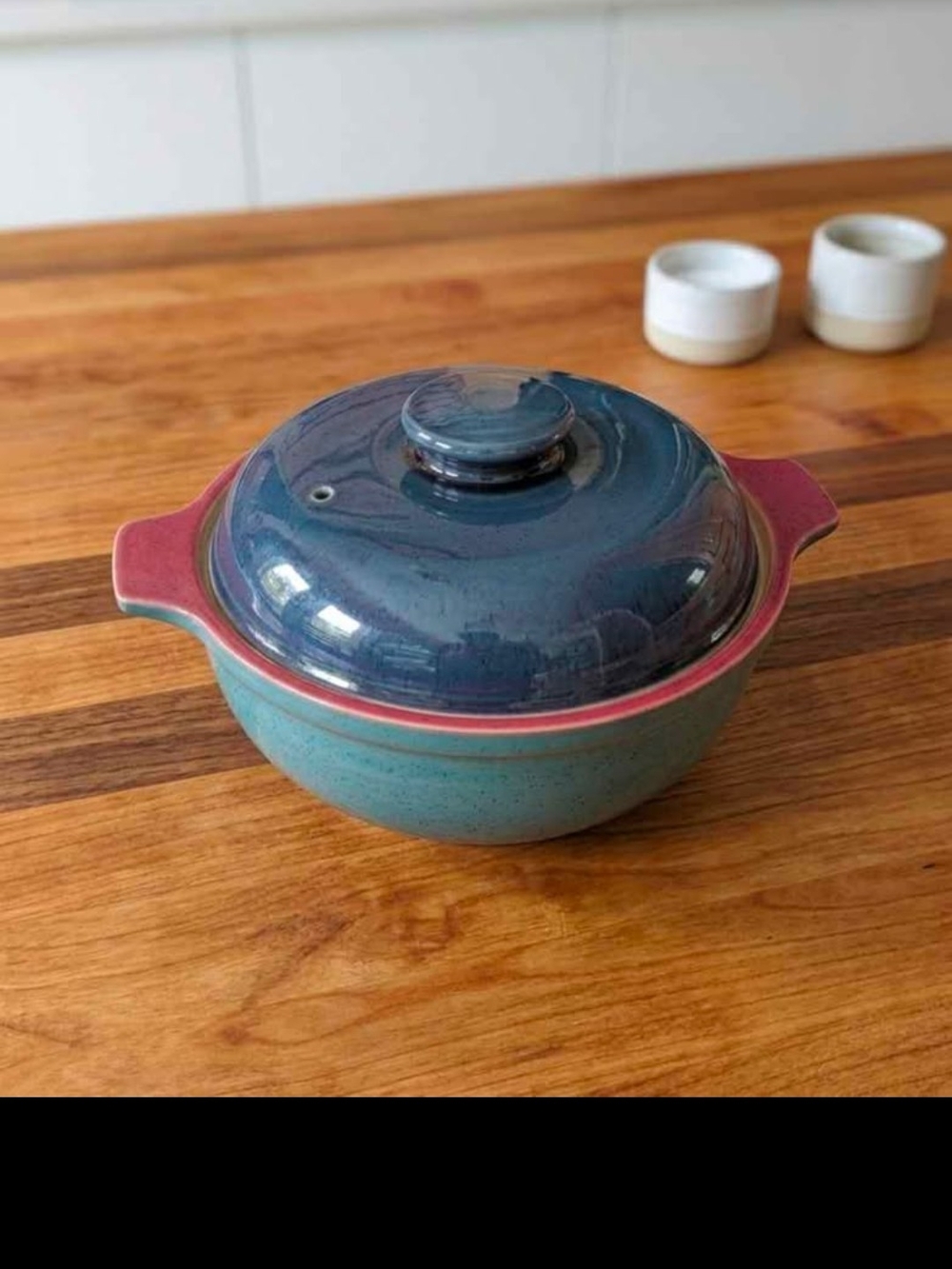 Vintage Denby England Classic Lidded Casserole Dish Harlequin Blue & Pink/Berry